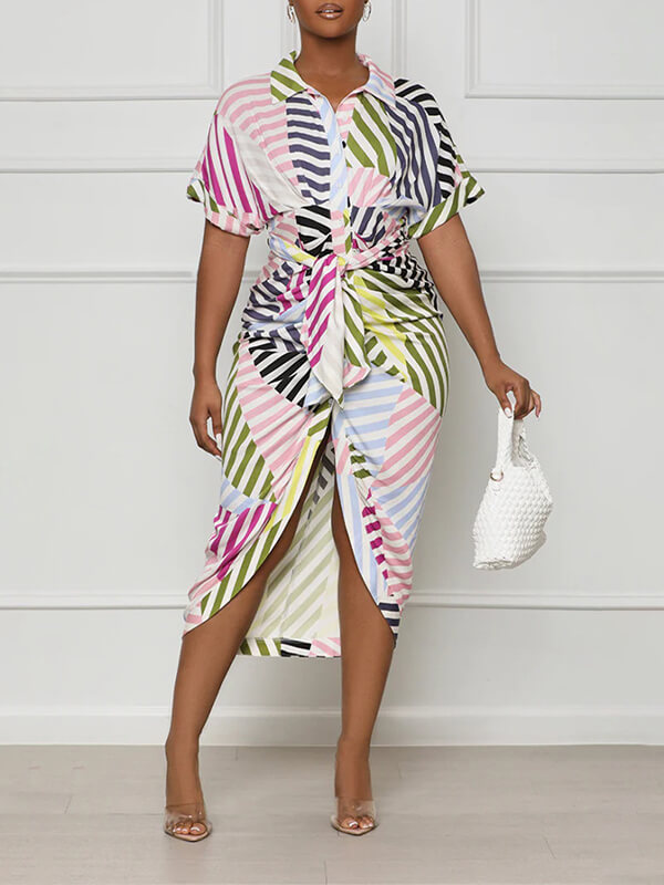 Printed Tied Shirt Dress Ins Street