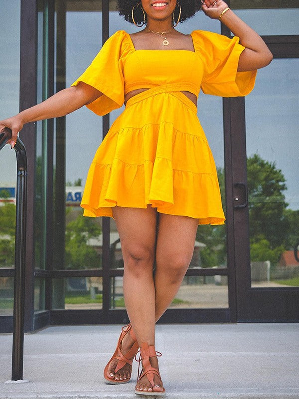 Solid Cutout Ruffle Dress Ins Street