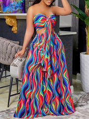 Printed Bandeau Top & Wide-Leg Pants Set Ins Street