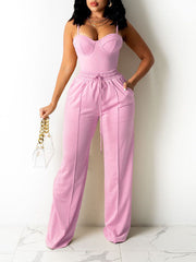 Solid Cami Top & Wide-Leg Pants Set Ins Street