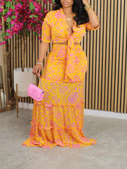 Printed Tied Top & Skirt Set Ins Street