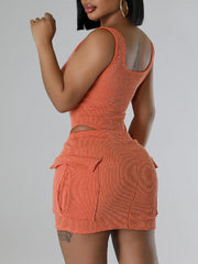 Solid Bodysuit & Mini Skirt Set Ins Street