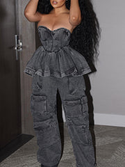 Denim Strapless Peplum Top Ins Street