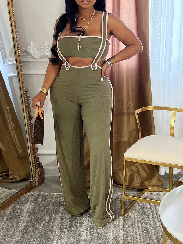 Piping Bandeau Top & Overalls Set Ins Street