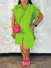 Solid Button-Front Shirt Dress Ins Street