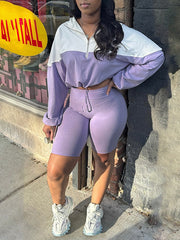 Two-Tone Zip Hoodie & Biker Shorts Set Ins Street