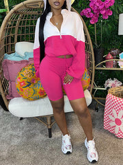 Two-Tone Zip Hoodie & Biker Shorts Set Ins Street
