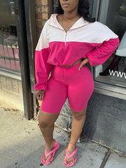 Two-Tone Zip Hoodie & Biker Shorts Set Ins Street