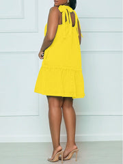 Solid Tie-Shoulder Ruffle Dress Ins Street