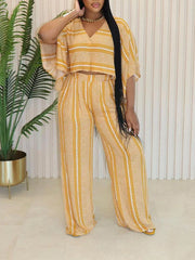 Stripe V-Neck Top & Pants Set Ins Street