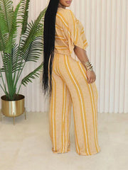 Stripe V-Neck Top & Pants Set Ins Street