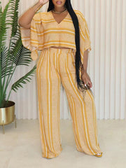 Stripe V-Neck Top & Pants Set Ins Street