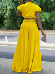 Solid Tied Top & Wide-Leg Pants Set Ins Street