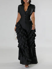 Frilled Button-Front Jumpsuit Ins Street