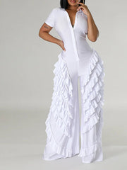 Frilled Button-Front Jumpsuit Ins Street