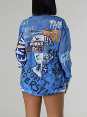 Denim-Print Shirt & Shorts Set Ins Street