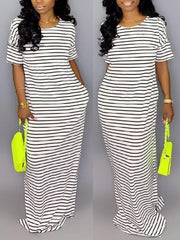 Stripe Short-Sleeve Maxi Dress Ins Street
