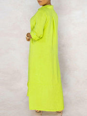 Solid Button-Down Shirt Dress Ins Street