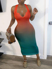 V-Neck Gradient Dress Ins Street