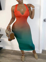 V-Neck Gradient Dress Ins Street