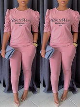 Slogan Puff-Sleeve Top & Pants Set Ins Street