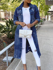 Distressed Button-Down Denim Jacket Ins Street