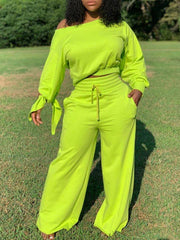 Solid Sweatshirt & Wide-Leg Pants Set Ins Street