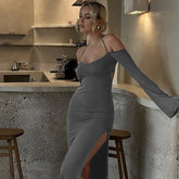 Halter Backless es Elegant Sleeve Club Party Split es Clothes Maxi Dress InsStreet