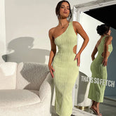 Irregular Cut Out Club Party Sleeveless One Shoulder Textured Midi Dress InsStreet