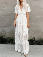 Loose Embroidery White Lace Maxi Boho Dress InsStreet