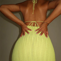 Knitted Halter V Backless Party Mini Dress InsStreet