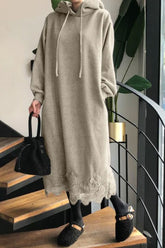 Hoodie Dress with Lace Hem InsStreet