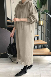 Hoodie Dress with Lace Hem InsStreet