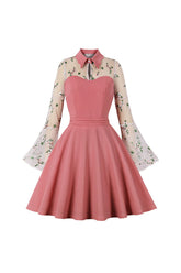 Vintage Dress with Mesh Embroidery and Flare Sleeves InsStreet