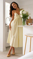 Radiant Striped Drawstring Maxi Dress Ins Street