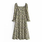 Vintage Ditsy-floral Square Collar Maxi Dress Ins Street