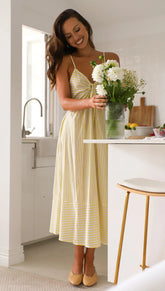 Radiant Striped Drawstring Maxi Dress Ins Street
