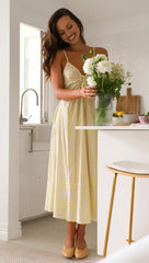 Radiant Striped Drawstring Maxi Dress Ins Street