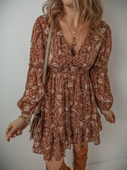 Ayesha Floral Ruffle Dress - Brown - FINAL SALE InsStreet