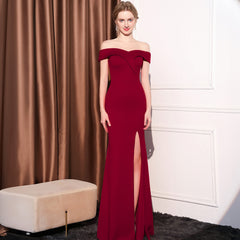 Coralie Off Shoulder Front Slit Dress Ins Street