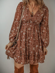 Ayesha Floral Ruffle Dress - Brown - FINAL SALE InsStreet