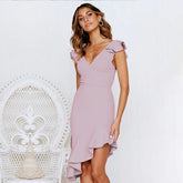 Ruffled backless dress Ins Street