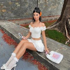 Lyndon Cotton Eyelet Ruffle Crop Top Ins Street