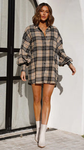 Crescent Moon Cotton Blend Plaid Button Down Top - FINAL SALE EMOR-001