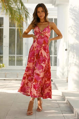 Edris Cotton Floral Tiered Midi Dress - Coral Pink Ins Street