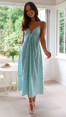Radiant Striped Drawstring Maxi Dress Ins Street