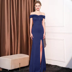 Coralie Off Shoulder Front Slit Dress Ins Street