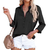 Demi Satin Detailed Button Down Blouse - Black ENDL-001