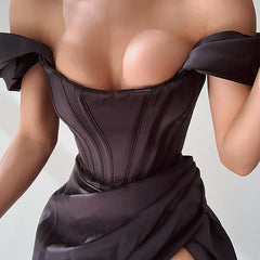 Off Shoulder Split Corset Midi Dress InsStreet