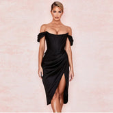 Off Shoulder Split Corset Midi Dress InsStreet
